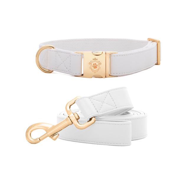 White Pearl Gold Collar & Leash Set