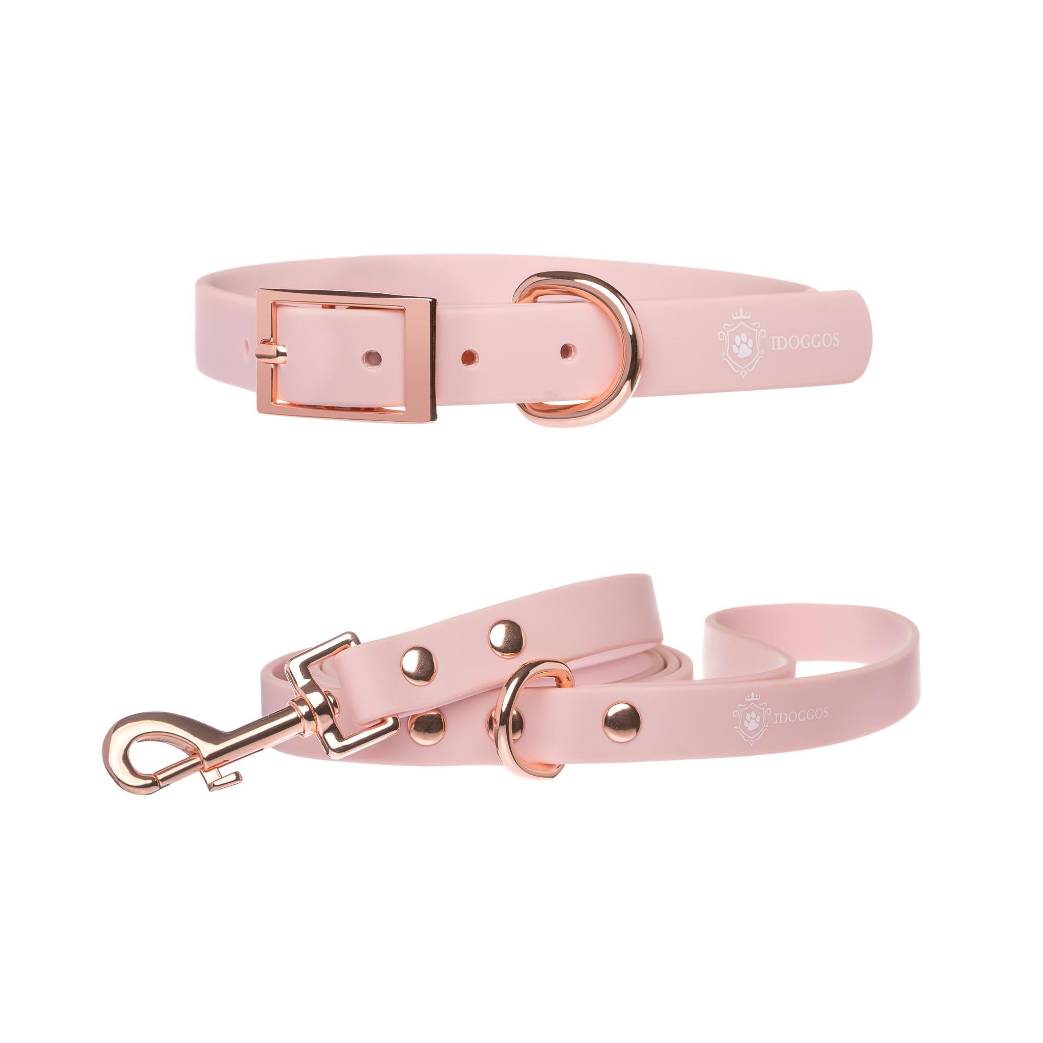 Dog Collar Leash Baby Pink Deluxe High Quality Bundle iDoggos